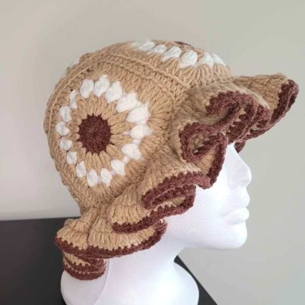 Boho Crochet Bucket Hat Ruffle Hat - Picture 2 of 2